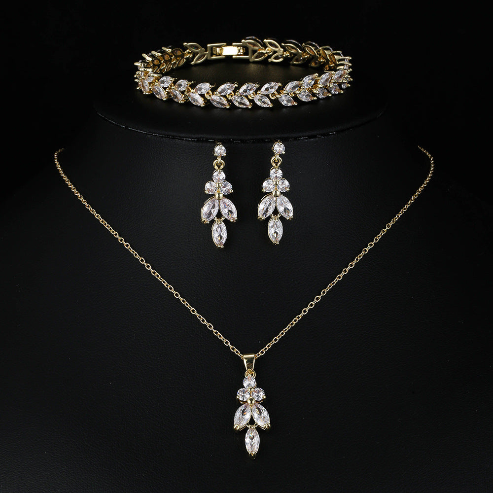 3-Piece CZ Bridal Jewellery Set — Korean Wedding Necklace, Earrings & Ring