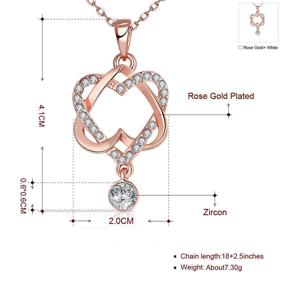 Rose Gold Double Heart Rhinestone Necklace — Twisted Love Pendant
