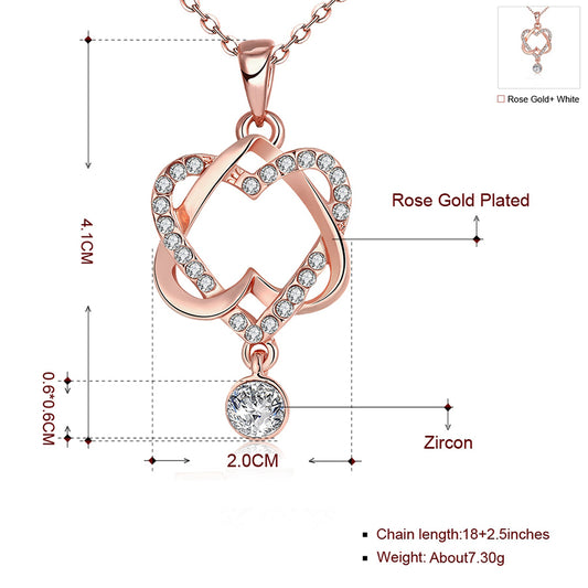 Rose Gold Double Heart Rhinestone Necklace — Twisted Love Pendant