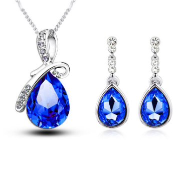 Luxe Blue Crystal Jewellery Set — Bracelet, Necklace & Earrings