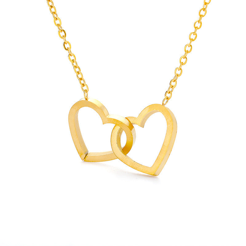Double Heart Pendant Necklace — Gold, Silver & Rose Gold Stainless Steel