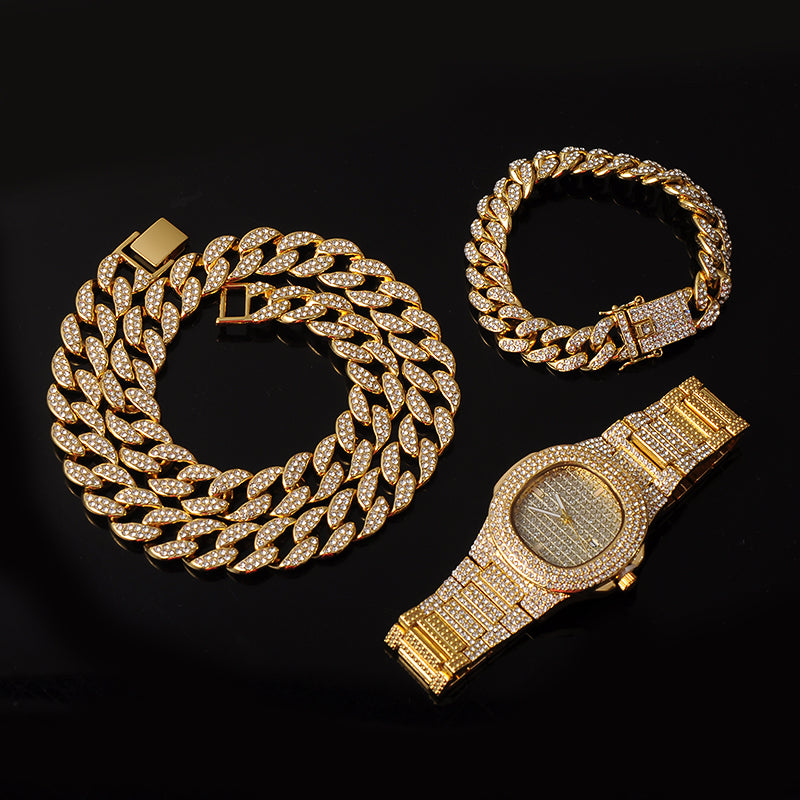Men's Cuban Link Necklace & Bracelet Set — Matching Gold & Silver Hip-Hop