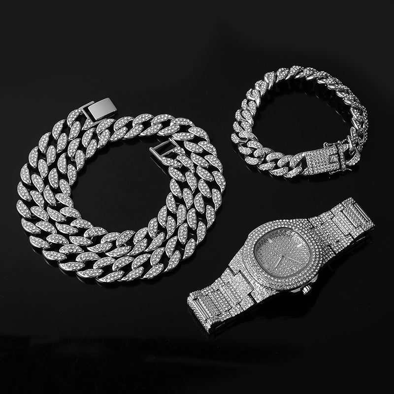 Men's Cuban Link Necklace & Bracelet Set — Matching Gold & Silver Hip-Hop