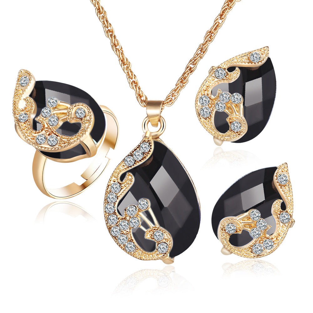 Rose Gold Bridal Jewellery Set — Wedding Necklace, Earrings & Hand Piece
