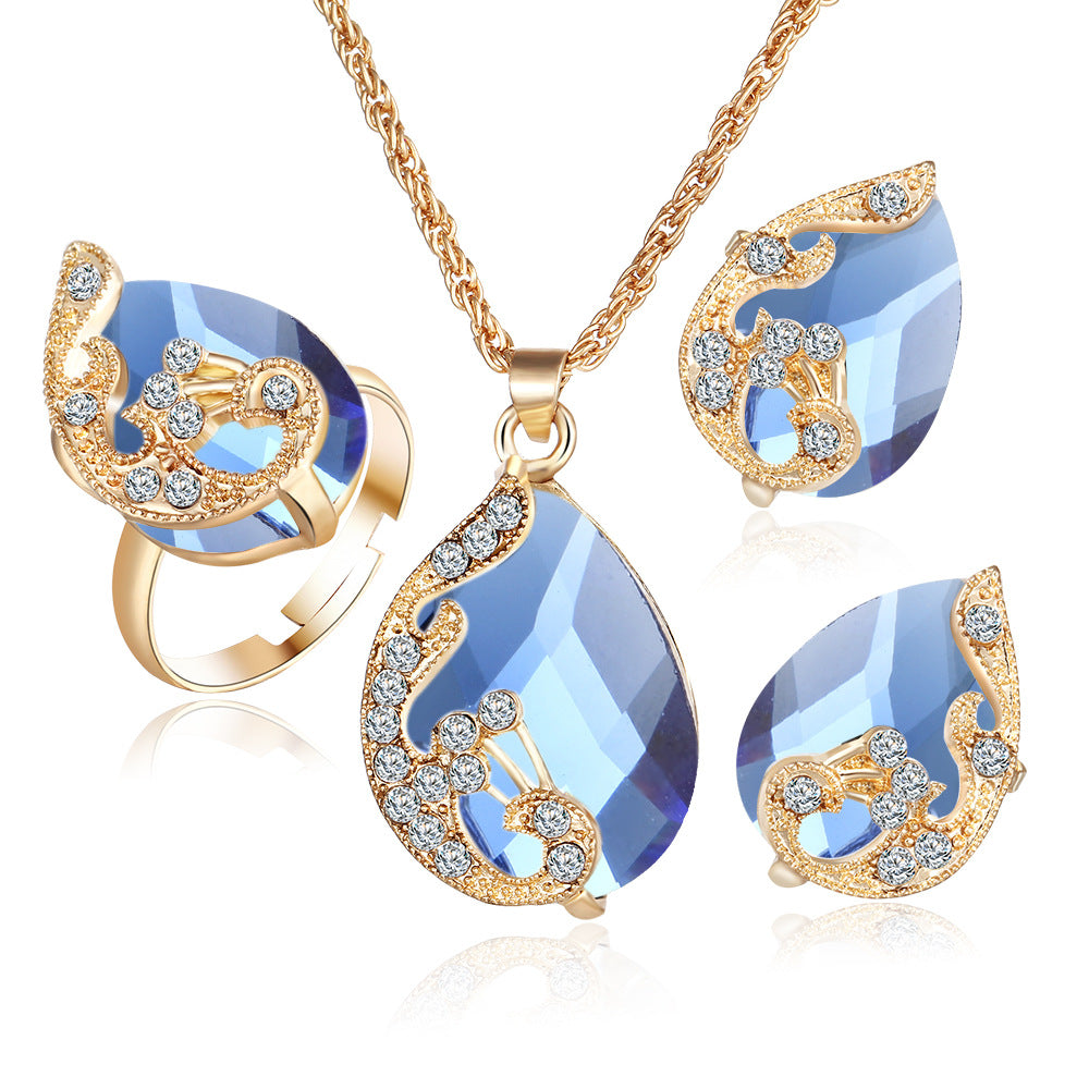 Rose Gold Bridal Jewellery Set — Wedding Necklace, Earrings & Hand Piece