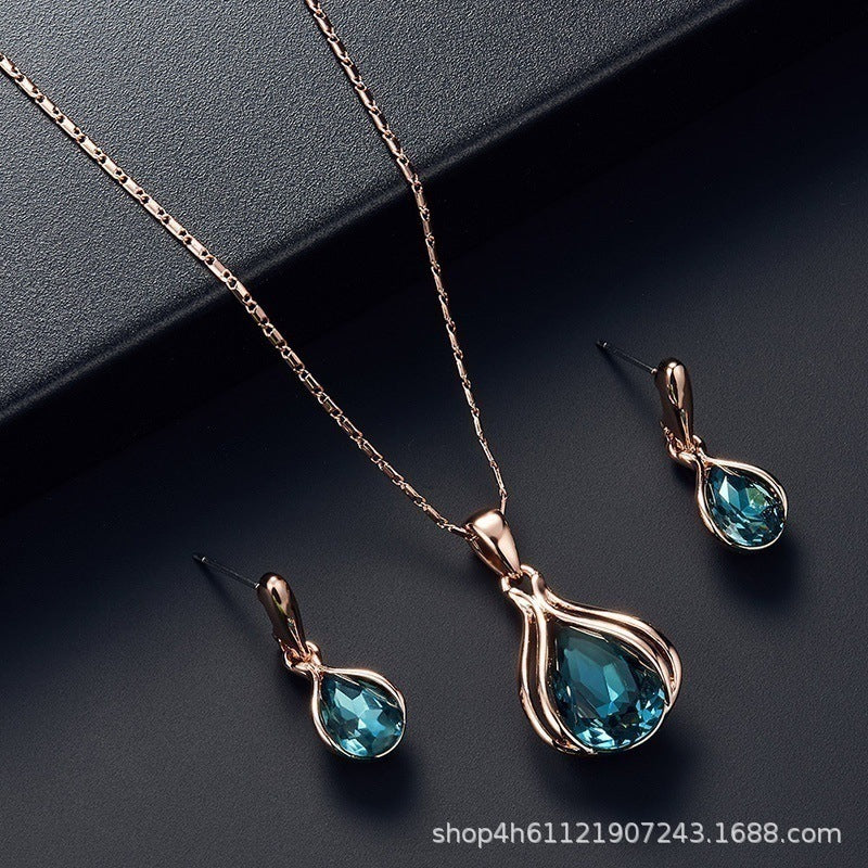 Blue & Green Teardrop Crystal Necklace & Earring Set — Ocean Statement Jewellery