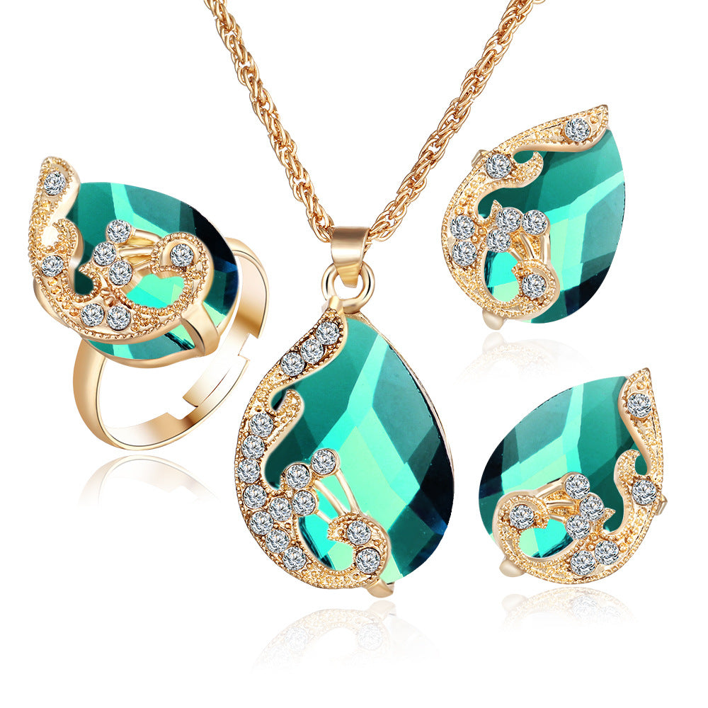Rose Gold Bridal Jewellery Set — Wedding Necklace, Earrings & Hand Piece