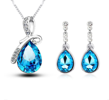 Luxe Blue Crystal Jewellery Set — Bracelet, Necklace & Earrings
