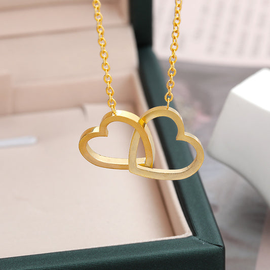 Double Heart Pendant Necklace — Gold, Silver & Rose Gold Stainless Steel