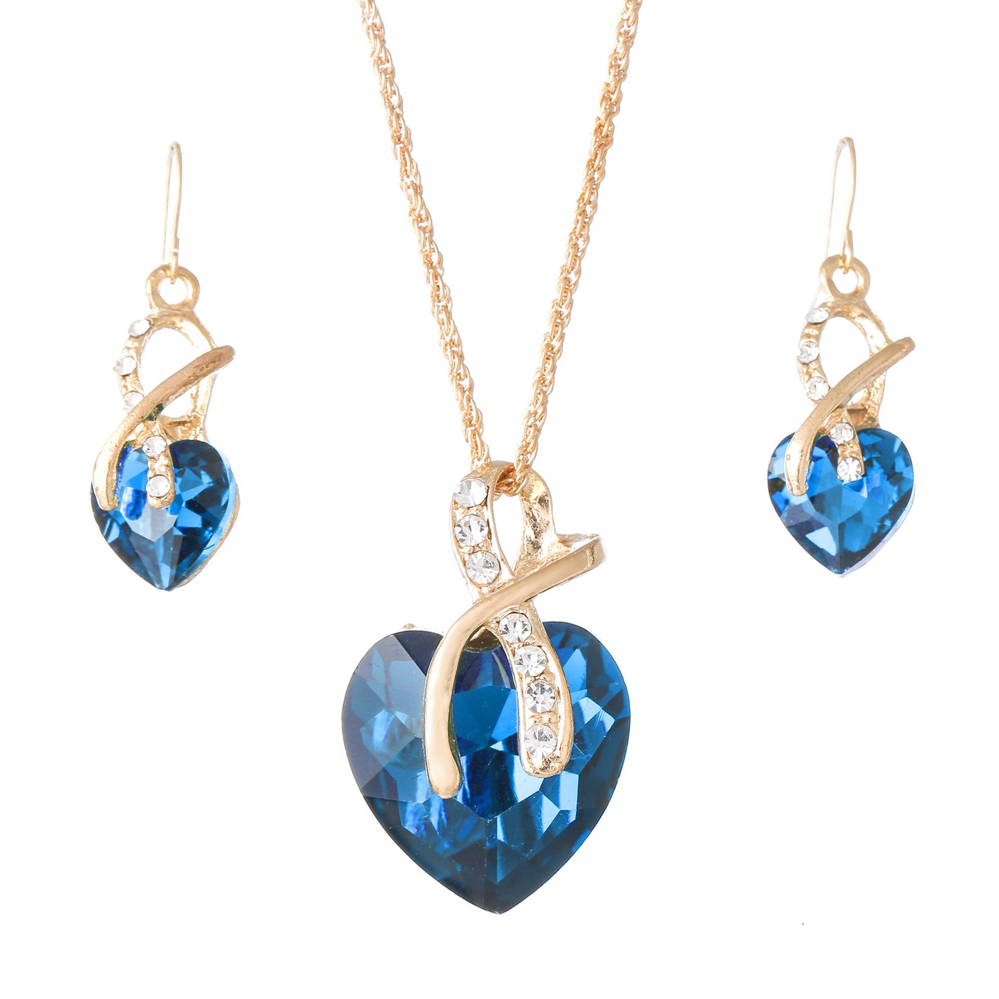 Austrian Crystal Heart Necklace & Earring Set — 5 Colours