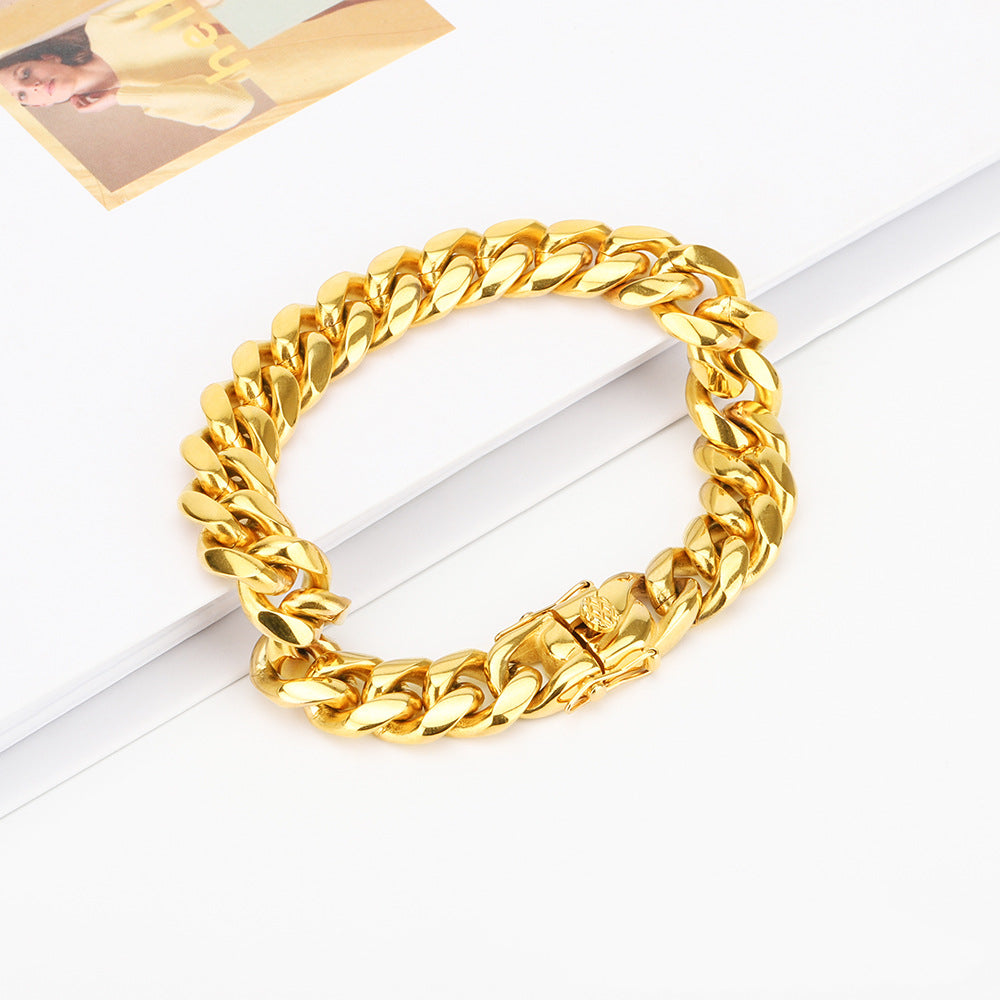 Gold & Silver Cuban Link Bracelet for Men — 18K Hip-Hop Titanium Steel