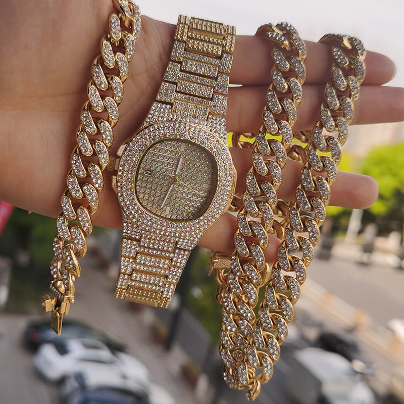 Men's Cuban Link Necklace & Bracelet Set — Matching Gold & Silver Hip-Hop