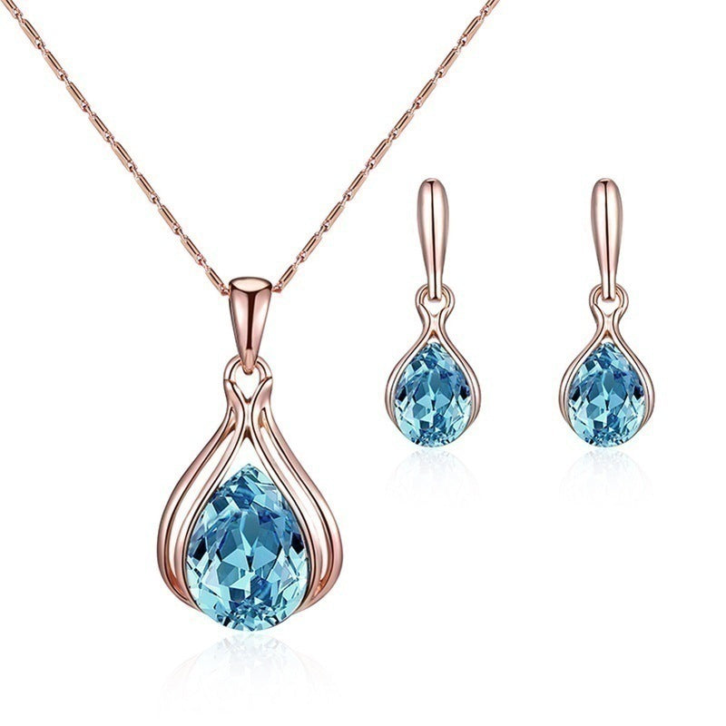 Blue & Green Teardrop Crystal Necklace & Earring Set — Ocean Statement Jewellery