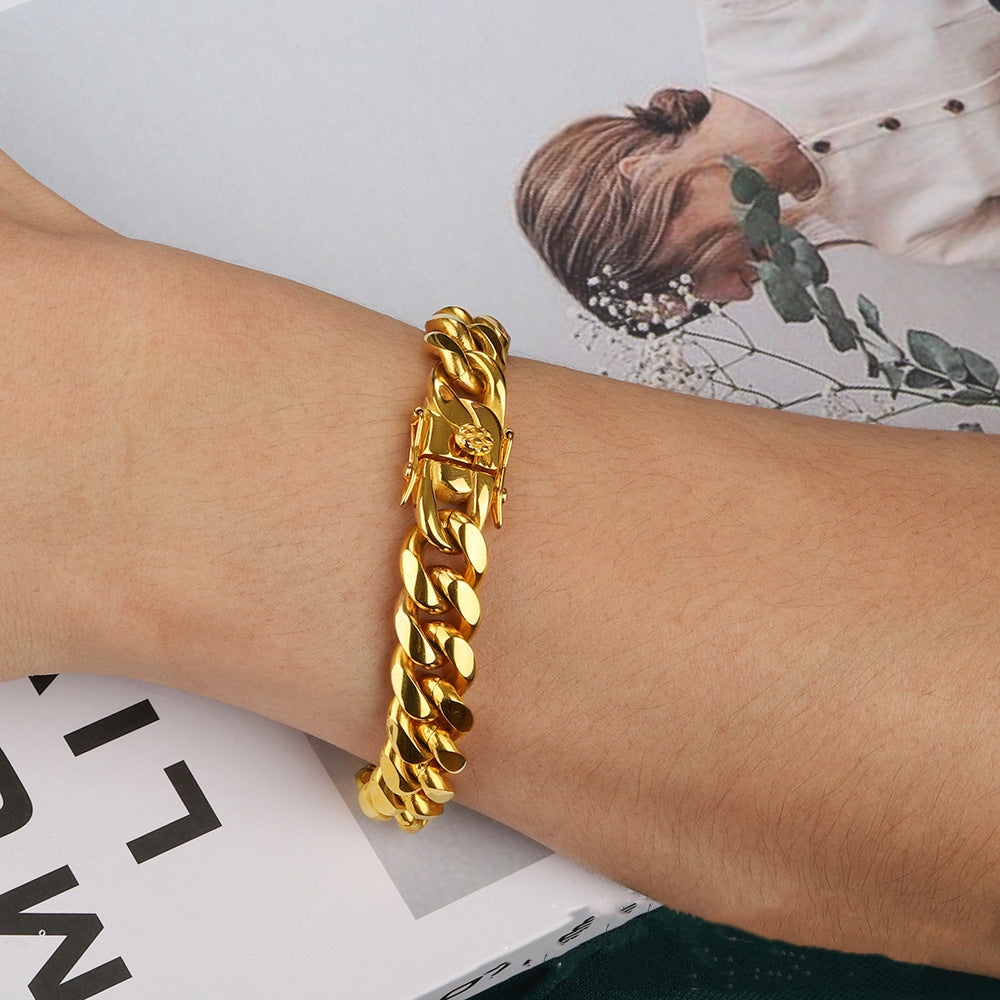 Gold & Silver Cuban Link Bracelet for Men — 18K Hip-Hop Titanium Steel