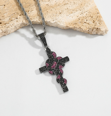 Snake Cross Pendant Necklace — Men's AAA Zircon Statement Piece