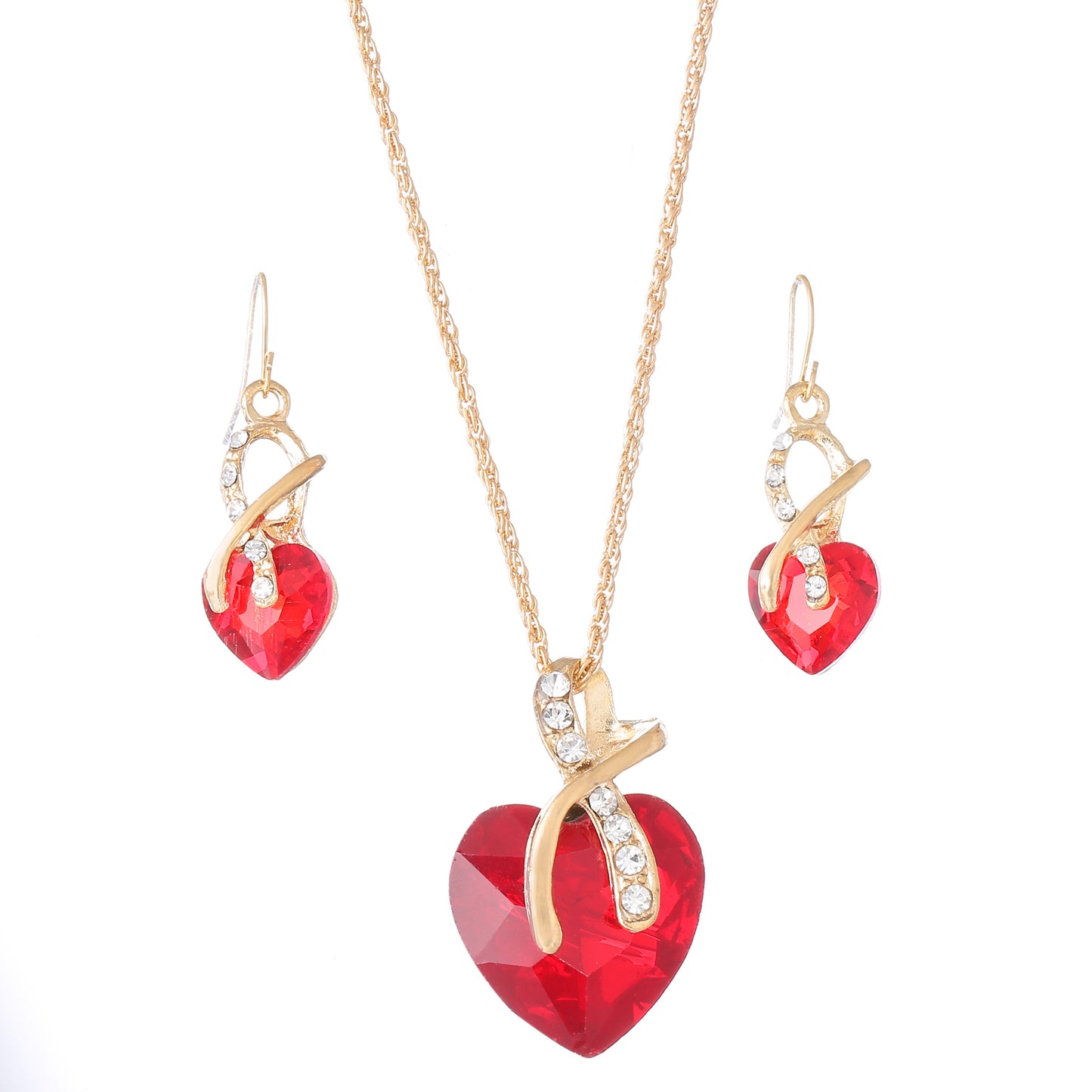 Austrian Crystal Heart Necklace & Earring Set — 5 Colours