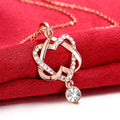 Rose Gold Double Heart Rhinestone Necklace — Twisted Love Pendant