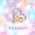 Double Heart Diamond Pendant Necklace — 925 Sterling Silver & Gold