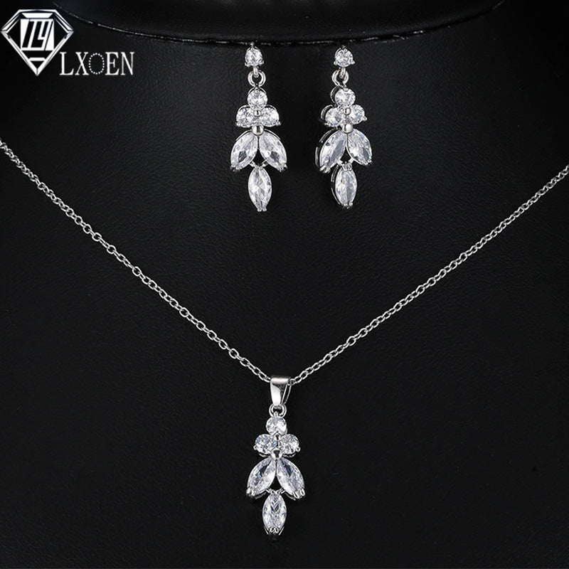 3-Piece CZ Bridal Jewellery Set — Korean Wedding Necklace, Earrings & Ring