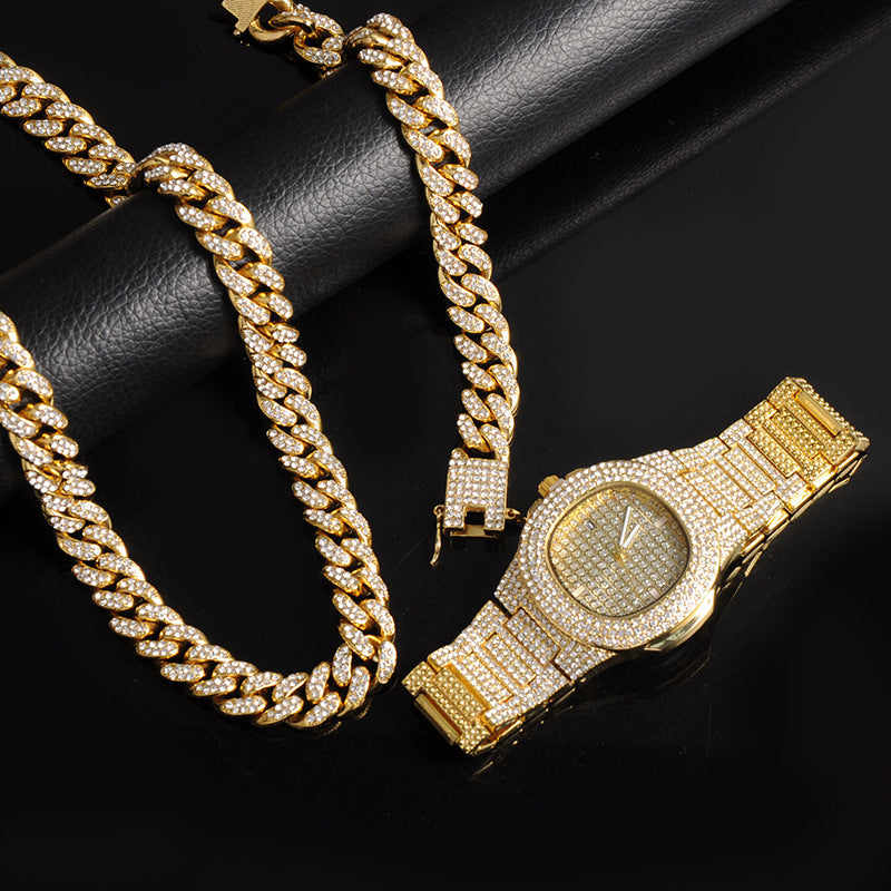 Men's Cuban Link Necklace & Bracelet Set — Matching Gold & Silver Hip-Hop