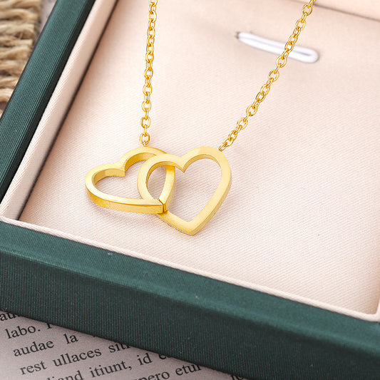 Double Heart Pendant Necklace — Gold, Silver & Rose Gold Stainless Steel
