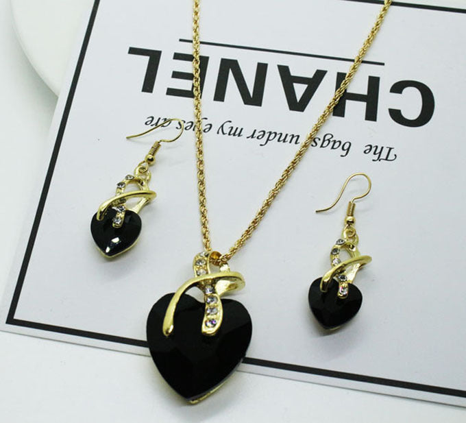 Austrian Crystal Heart Necklace & Earring Set — 5 Colours