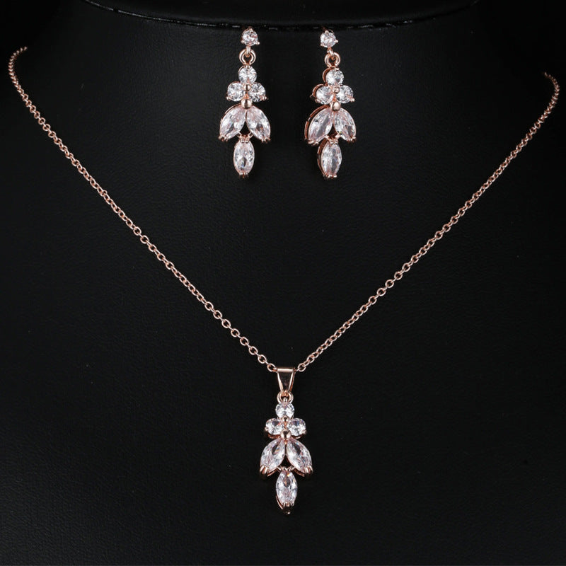 3-Piece CZ Bridal Jewellery Set — Korean Wedding Necklace, Earrings & Ring