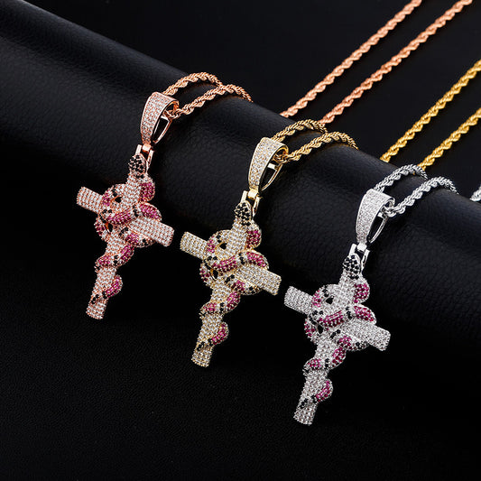 Snake Cross Pendant Necklace — Men's AAA Zircon Statement Piece