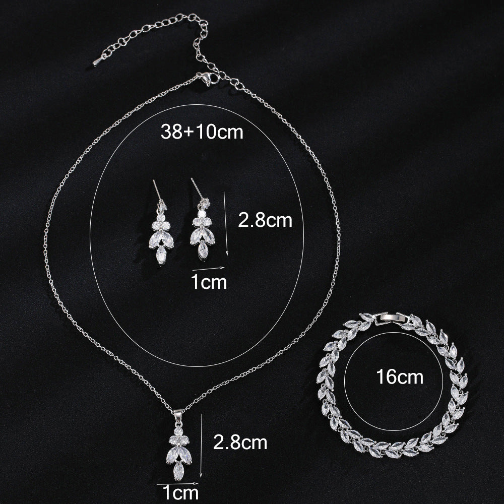 3-Piece CZ Bridal Jewellery Set — Korean Wedding Necklace, Earrings & Ring