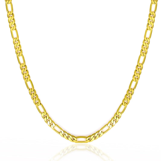 18K Gold Figaro Chain Necklace — 925 Silver Clasp, Unisex 26 Inch