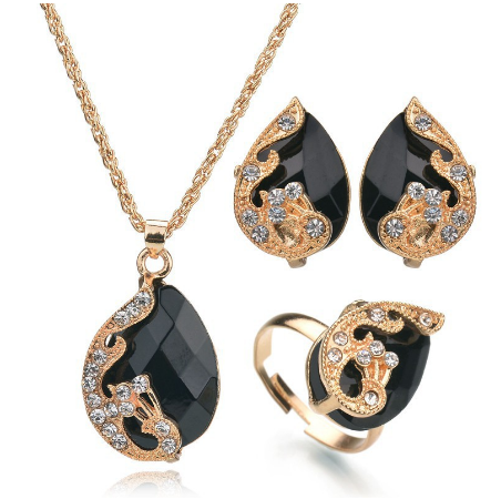 Rose Gold Bridal Jewellery Set — Wedding Necklace, Earrings & Hand Piece