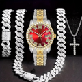 Hip-Hop Luxury Jewellery Set — Watch, Chain, Bracelet & Ring (4 Piece)