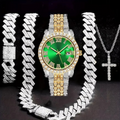 Hip-Hop Luxury Jewellery Set — Watch, Chain, Bracelet & Ring (4 Piece)