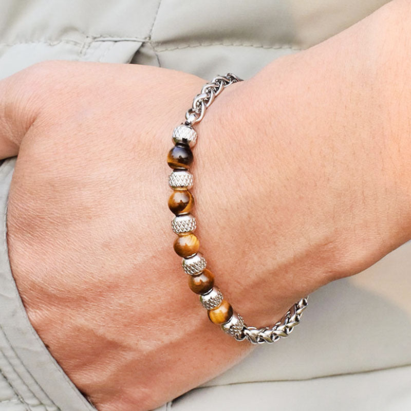Tiger Eye Stone Bracelet for Men — Adjustable 6mm Natural Gemstone