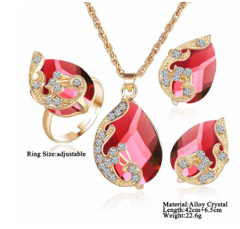 Rose Gold Bridal Jewellery Set — Wedding Necklace, Earrings & Hand Piece