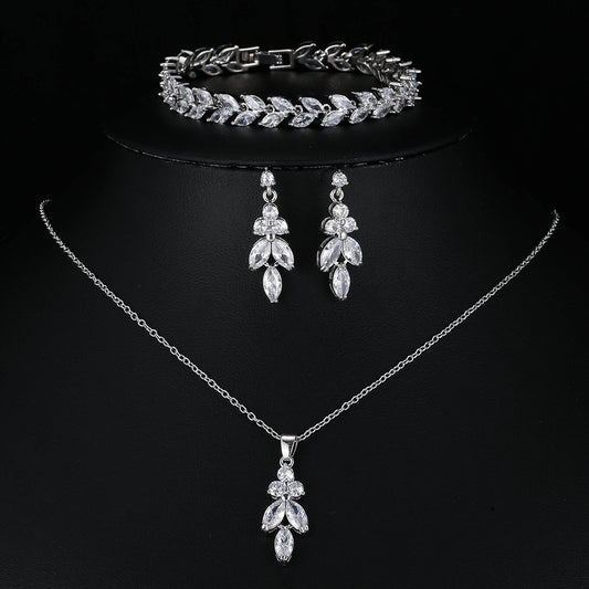 3-Piece CZ Bridal Jewellery Set — Korean Wedding Necklace, Earrings & Ring