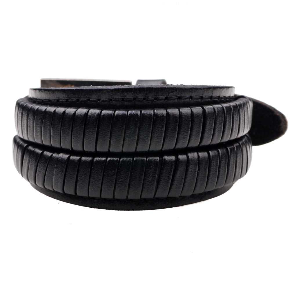 Multilayer Braided Leather Bracelet for Men — Black & Brown Wrist Wrap