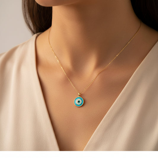 18K Gold Evil Eye Pendant Necklace — Protection & Luck