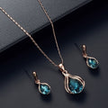 Blue & Green Teardrop Crystal Necklace & Earring Set — Ocean Statement Jewellery