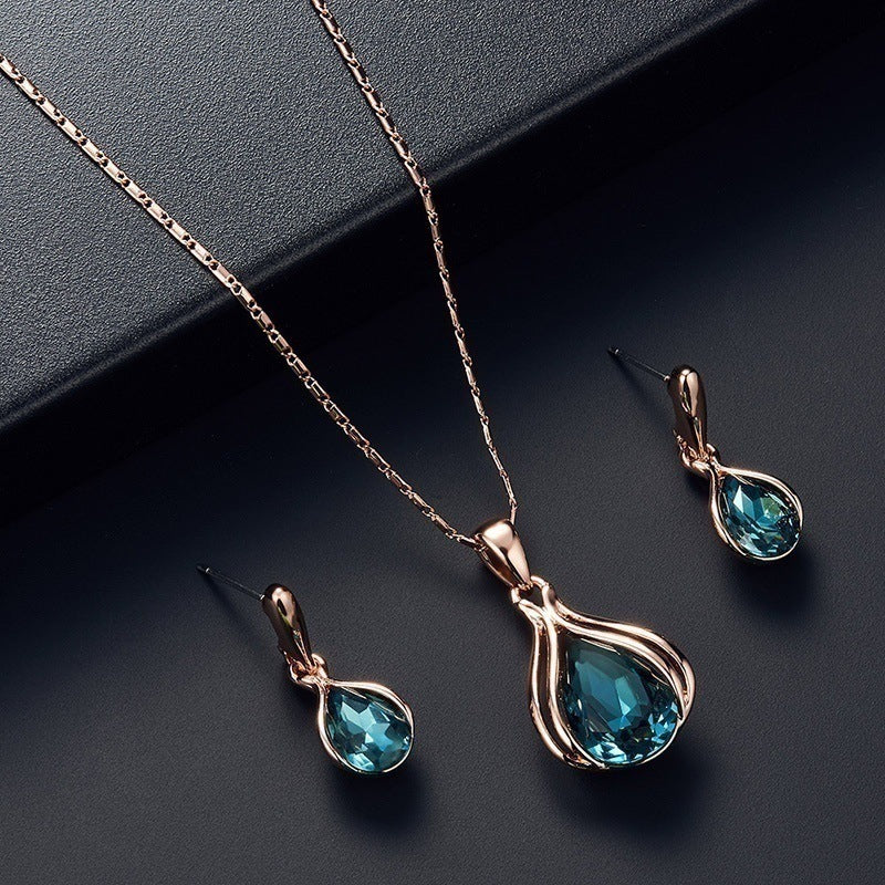 Blue & Green Teardrop Crystal Necklace & Earring Set — Ocean Statement Jewellery