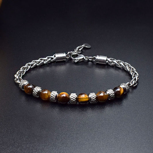 Tiger Eye Stone Bracelet for Men — Adjustable 6mm Natural Gemstone