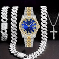 Hip-Hop Luxury Jewellery Set — Watch, Chain, Bracelet & Ring (4 Piece)