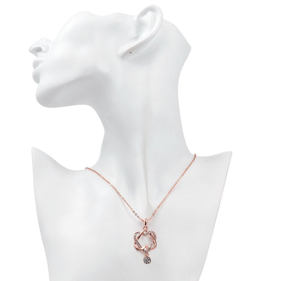 Rose Gold Double Heart Rhinestone Necklace — Twisted Love Pendant