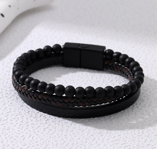 ZENBAND — Handwoven Tiger Eye & Volcanic Lava Bead Leather Bracelet