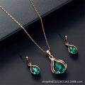Blue & Green Teardrop Crystal Necklace & Earring Set — Ocean Statement Jewellery