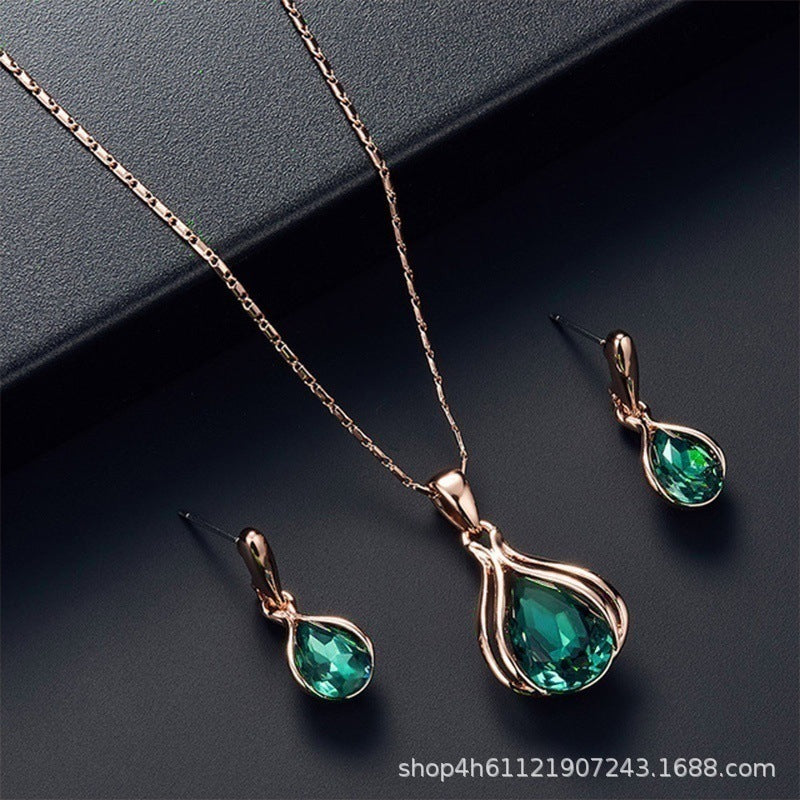 Blue & Green Teardrop Crystal Necklace & Earring Set — Ocean Statement Jewellery