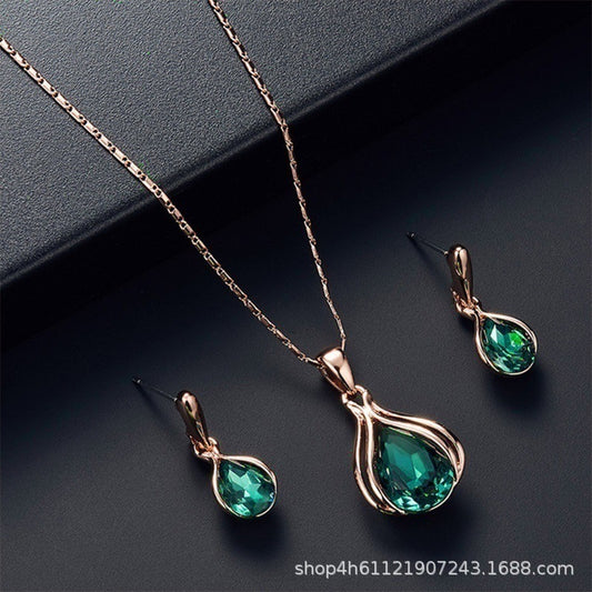 Blue & Green Teardrop Crystal Necklace & Earring Set — Ocean Statement Jewellery