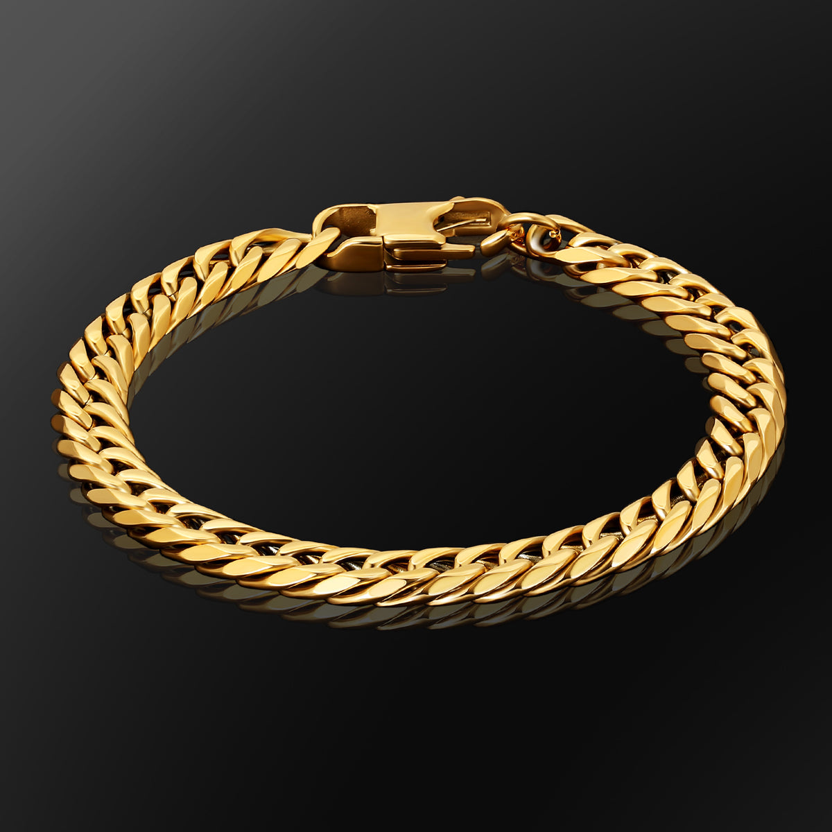Men's 8mm Hexagonal Cuban Bracelet — 18K Gold & Platinum Titanium Steel