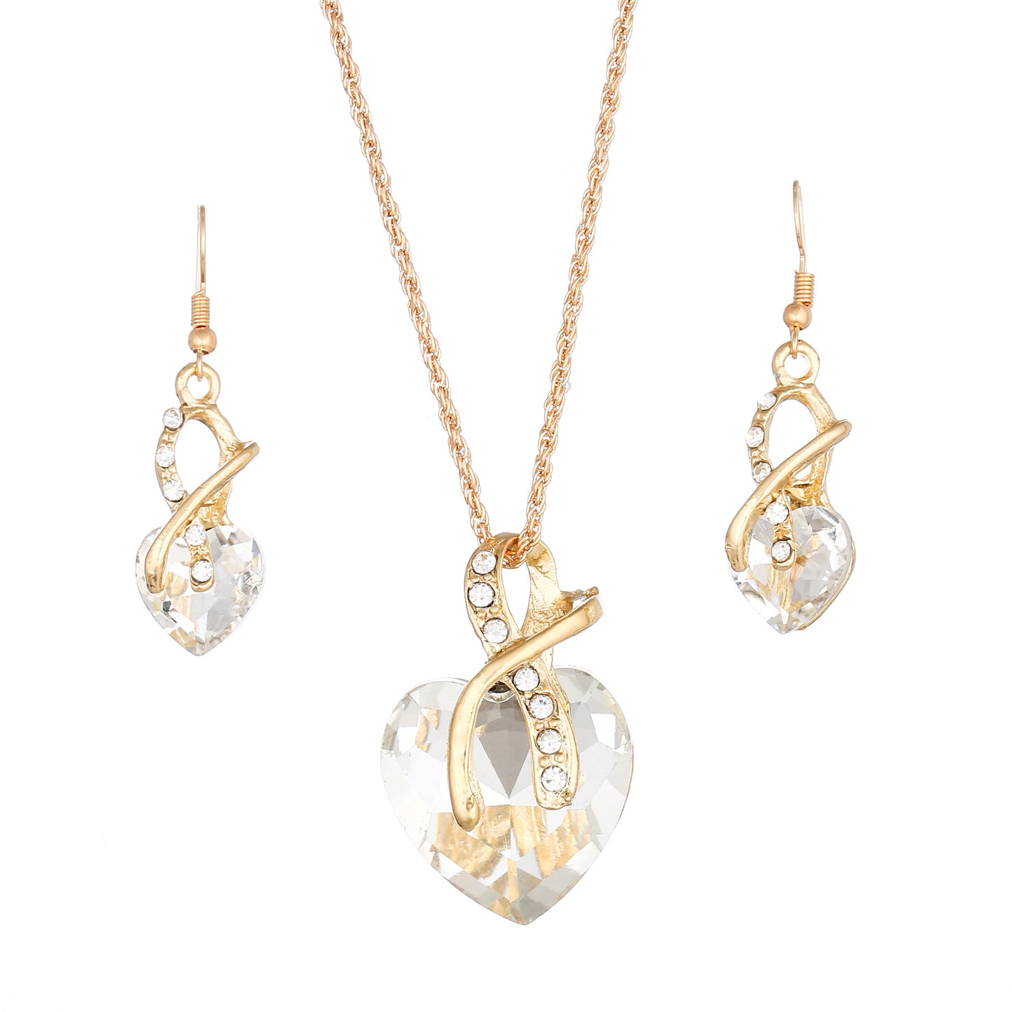 Austrian Crystal Heart Necklace & Earring Set — 5 Colours