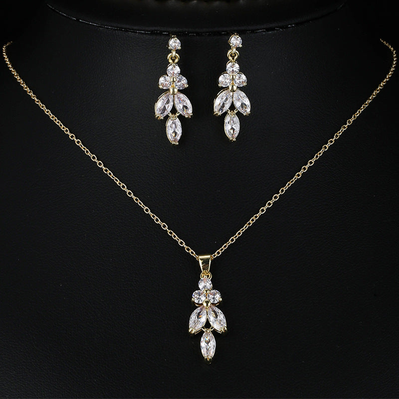3-Piece CZ Bridal Jewellery Set — Korean Wedding Necklace, Earrings & Ring